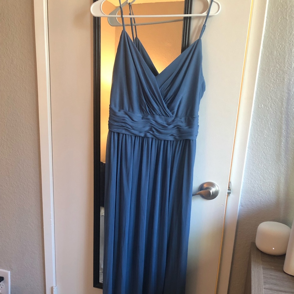 Steel blue spaghetti strapped bridesmaids dress - Picture 2 of 3